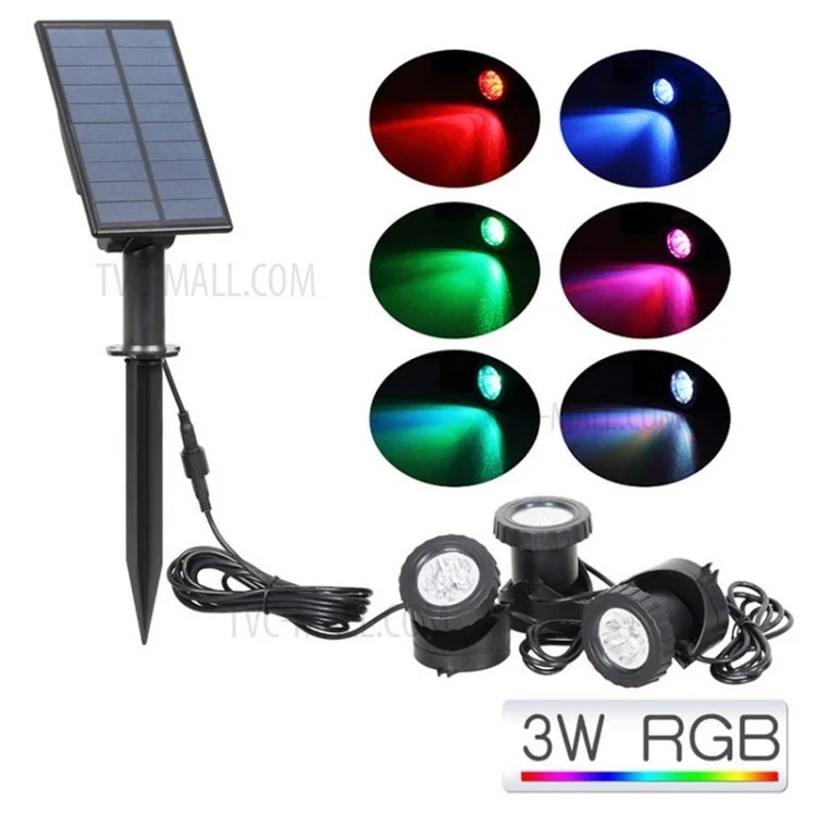 Underwater Solar RGB LED Landscape Light Gradient Spotlight for Garden Pool Patio - 3-Light