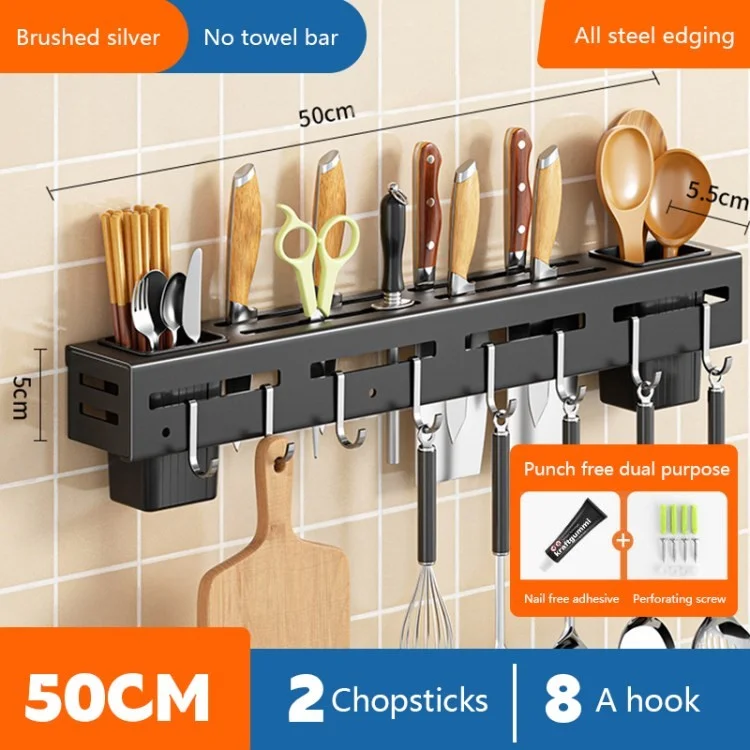 Porte-couteau de Cuisine Mural Ustensiles en Acier Inoxydable - Argent / Longueur de 50 cm