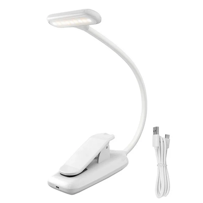 600mAh LED Book Light Clip-on Desk Lamp Flexible Reading Lamp for Travel Bedroom Book - White