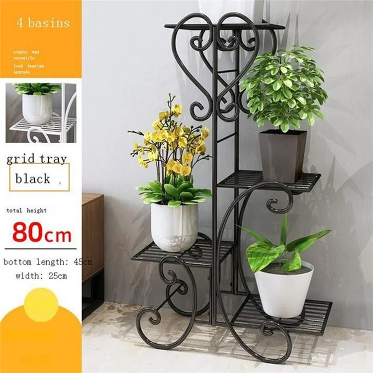 Metal Flower Rack Jardard Pot Plant Stand Para a Varanda do Pátio de Canto da Sala de Estar - Black/4-camada