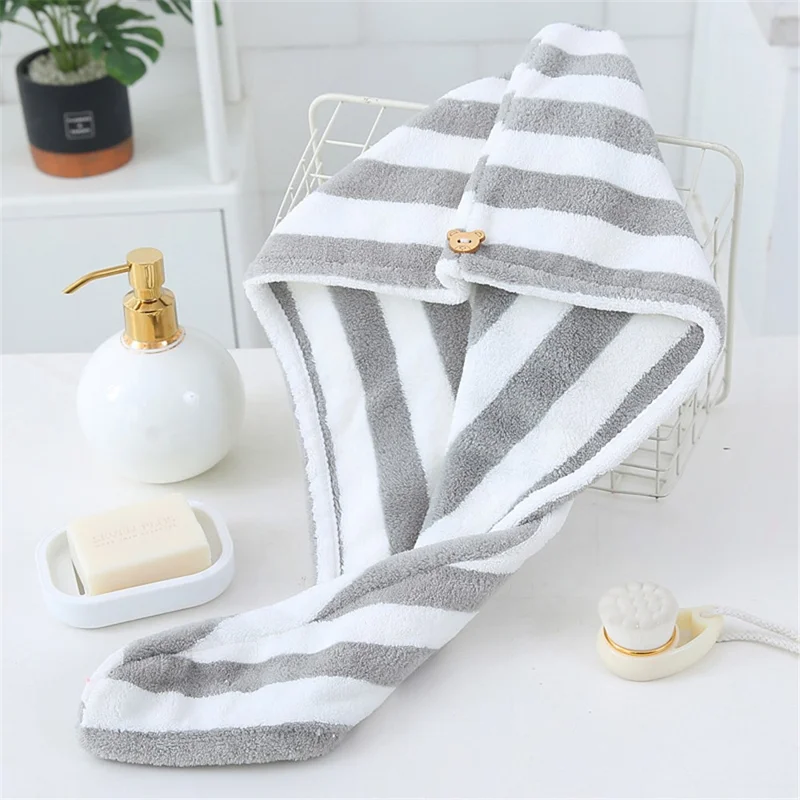 Magic Shower Cap Quick Dry Bath Towel Turban Hair Wrap - Grey