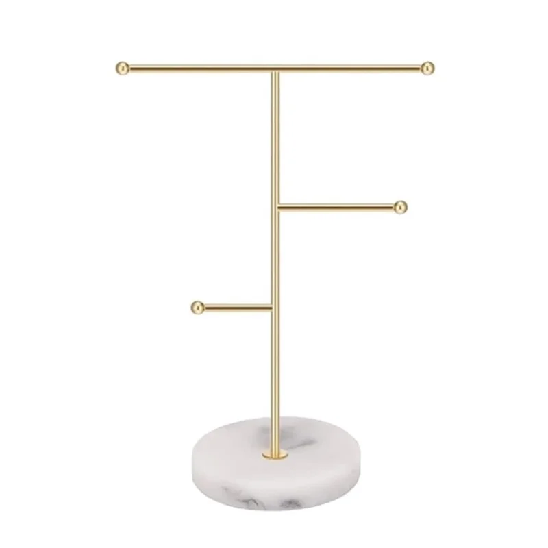 Round Marble Jewelry Display Stand Jewelry Organizer Holder for Earrings Necklaces - Gold