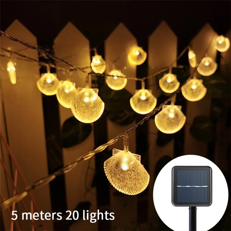 Muschel Solar String Licht Fairy Girlande Licht Dekorative Hängende Licht Für Hochzeitsfeiertag Partei Dekor - Gelb / 5 Meter 20 Lichter