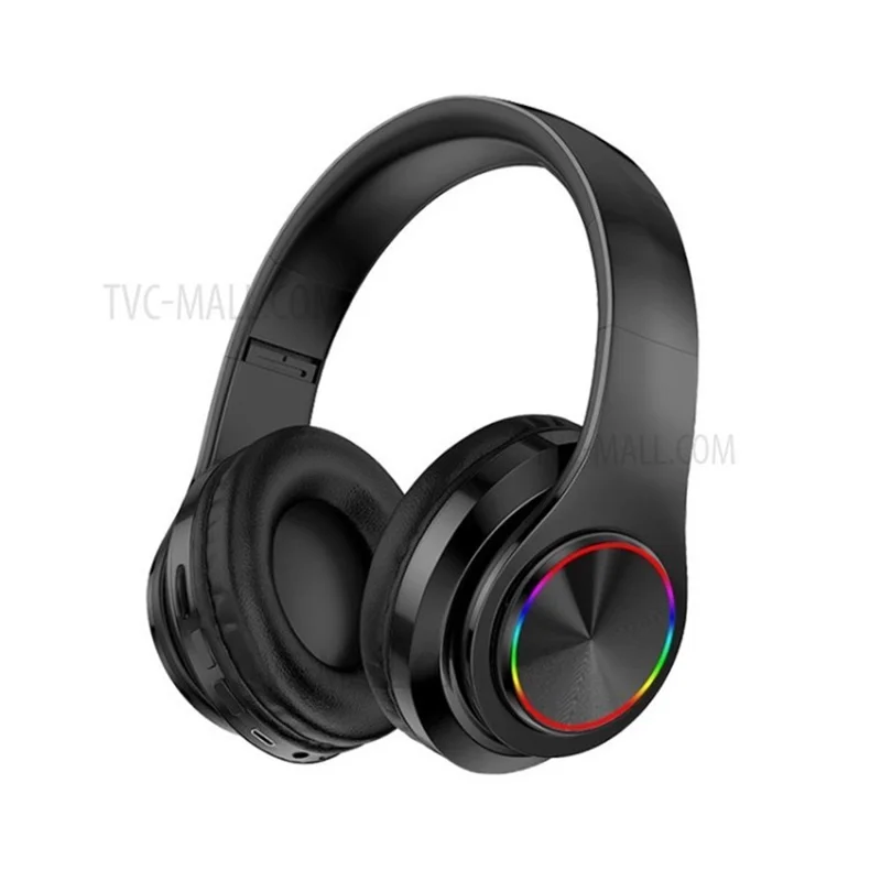 Bluetooth-compatible Headphone with Colorful Light Stereo Music Gaming Headset - Black