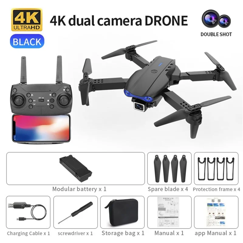 K3 Folding Drone HD 4k Dual-Camera Anti-Jamming Quadcopter Trajectory Flight Helicopter - Black/Dual 4K Cameras