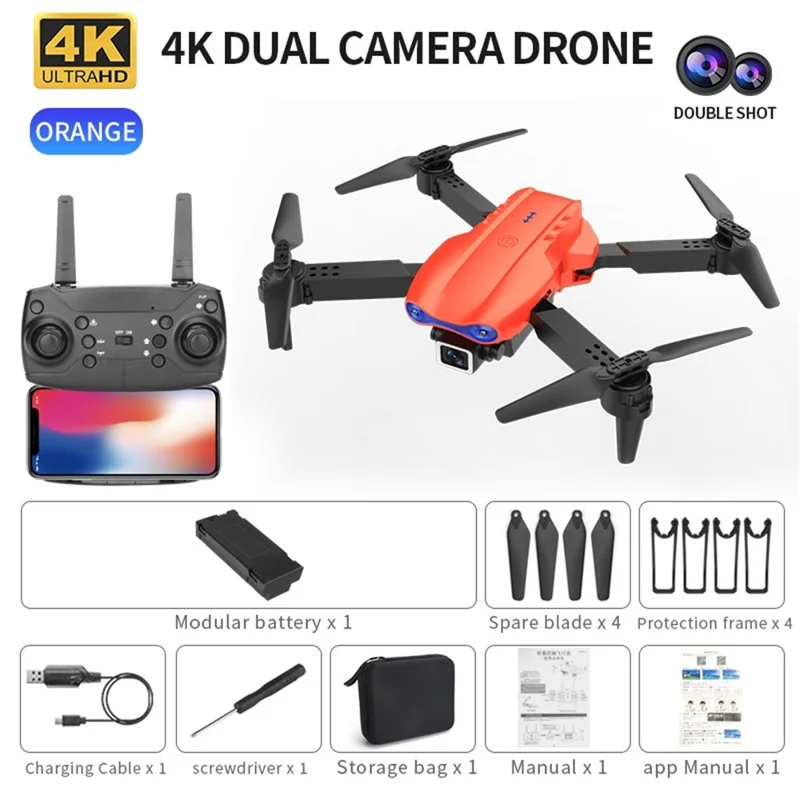 K3 Folding Drone HD 4k Dual-Camera Anti-Jamming Quadcopter Trajectory Flight Helicopter - Orange/Dual 4K Cameras