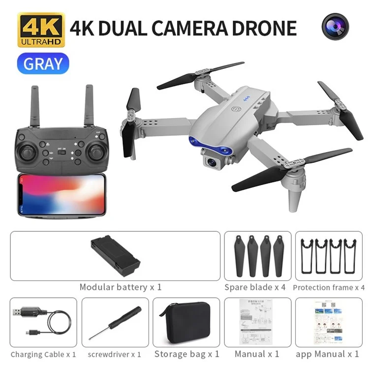 K3 Folding Drone HD 4k Dual-Camera Anti-Jamming Quadcopter Trajectory Flight Helicopter - Grey/One 4K Camera