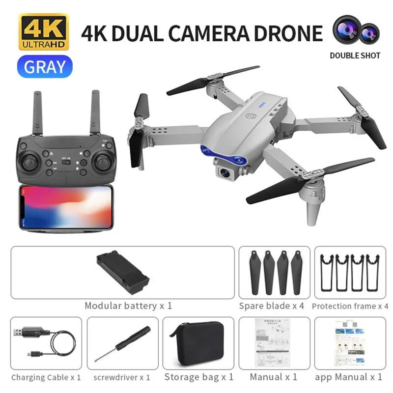 K3 Folding Drone HD 4k Dual-Camera Anti-Jamming Quadcopter Trajectory Flight Helicopter - Grey/Dual 4K Cameras