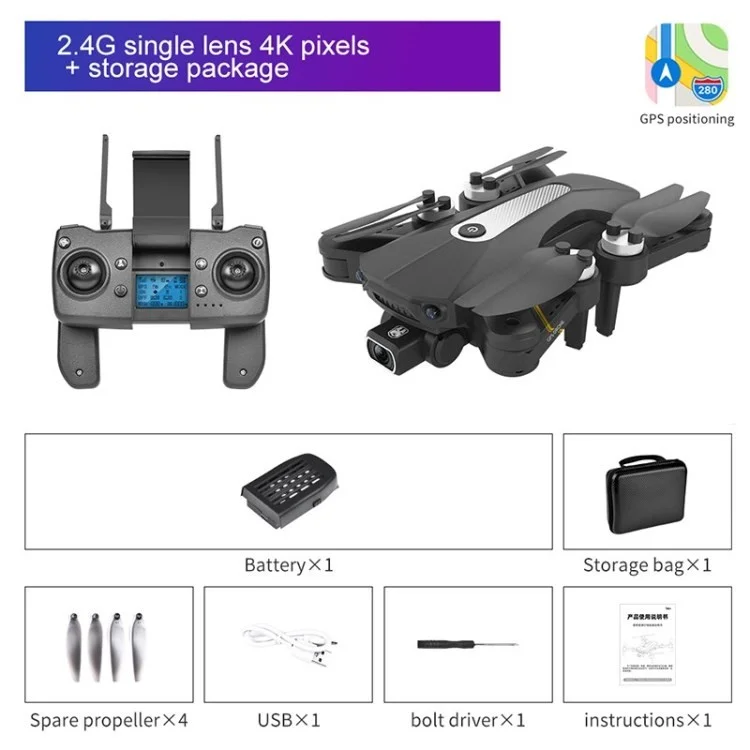 Foldable Drones with 4K/8K HD Camera GPS RC Quadcopter WiFi Live Video Flight Quadcopter - Black/1 Battery/2.4G 4K Camera