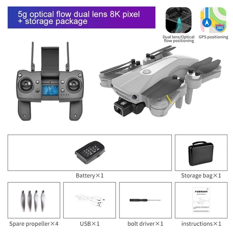 Drones Plegables Con Cámara de 4k/8k HD GPS RC Quadcopter Wifi Video en Vivo Quadcopter - Gris/1 Batería/5g 8K Cámaras Duales