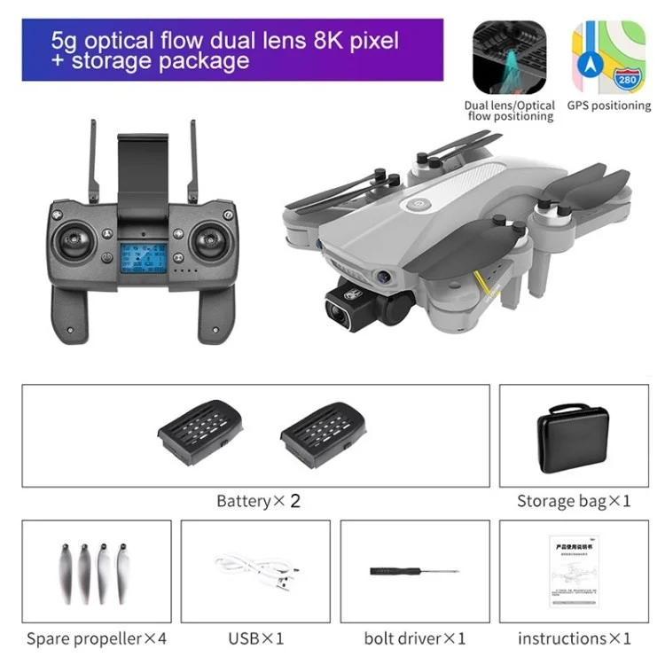 Drones Dobráveis ​​com Câmera 4K/8K HD GPS RC Quadcopter WiFi Live Video Flight Quadcopter - Baterias Cinza/2/5g 8k Câmeras Duplas