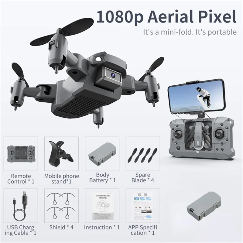 KY905 Foldable Drone HD 4K Camera One-Key Return 2.4G Quadcopter Trajectory Flight Helicopter - 1080P/2 Batteries