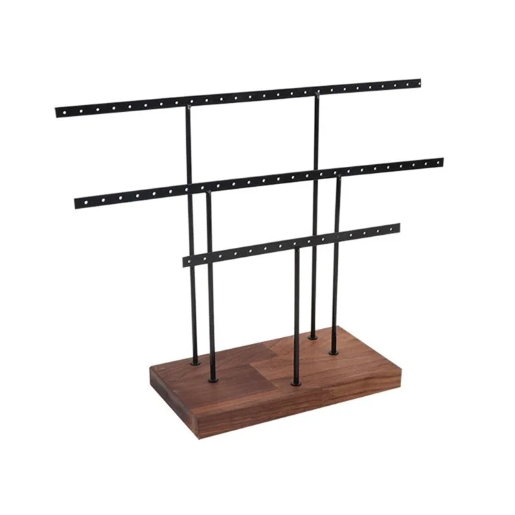 Women Jewelry Display Shelf Organizer Rings Hanger Necklaces Earring Holder - Black/Walnut