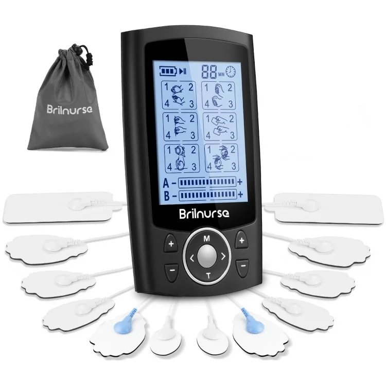 Brilnurse Meridian Dual Channel Tens Unidad EMS 24 Modos Estimulador Muscular 200mah Recargable Pulso Electrónico Masajeador Muscular - Negro