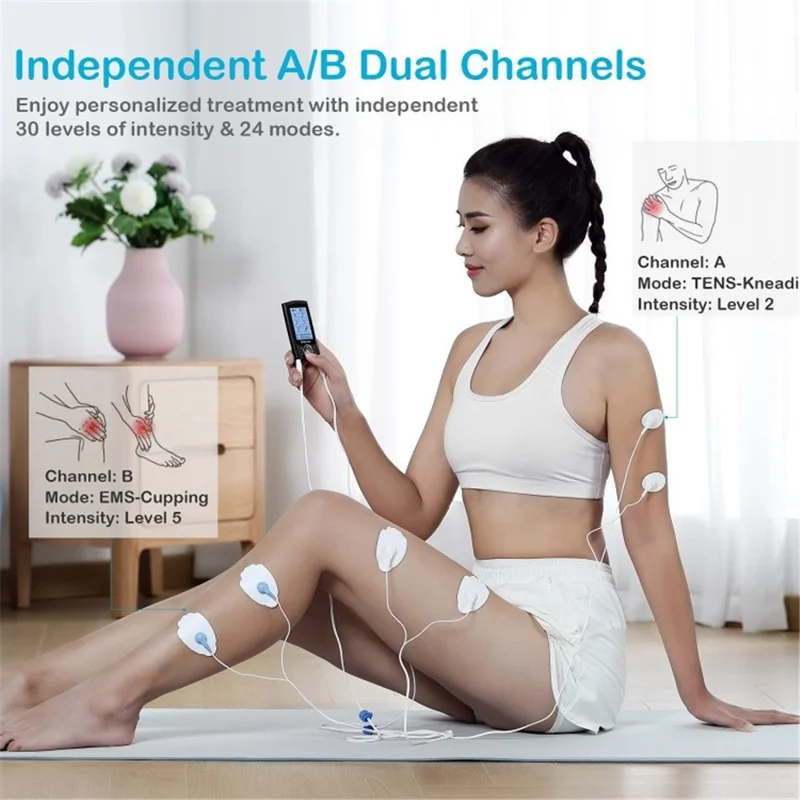 Brilnurse Meridian Dual Channel Tens Unidad EMS 24 Modos Estimulador Muscular 200mah Recargable Pulso Electrónico Masajeador Muscular - Negro