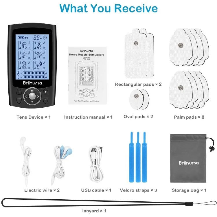 Brilnurse Meridian Dual Channel Tens Unidad EMS 24 Modos Estimulador Muscular 200mah Recargable Pulso Electrónico Masajeador Muscular - Negro