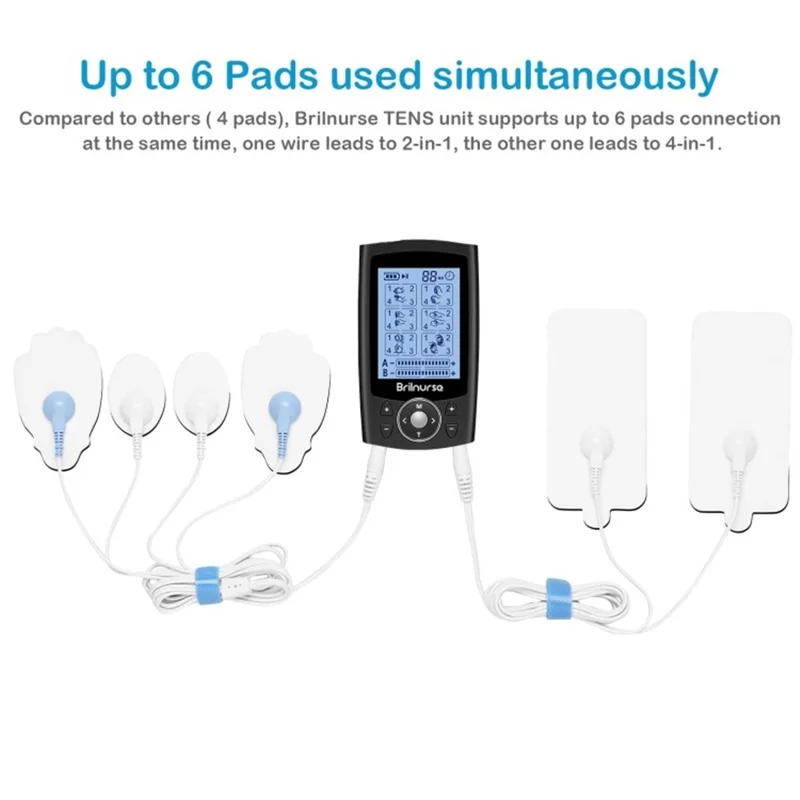 Brilnurse Meridian Dual Channel Tens Unidad EMS 24 Modos Estimulador Muscular 200mah Recargable Pulso Electrónico Masajeador Muscular - Negro