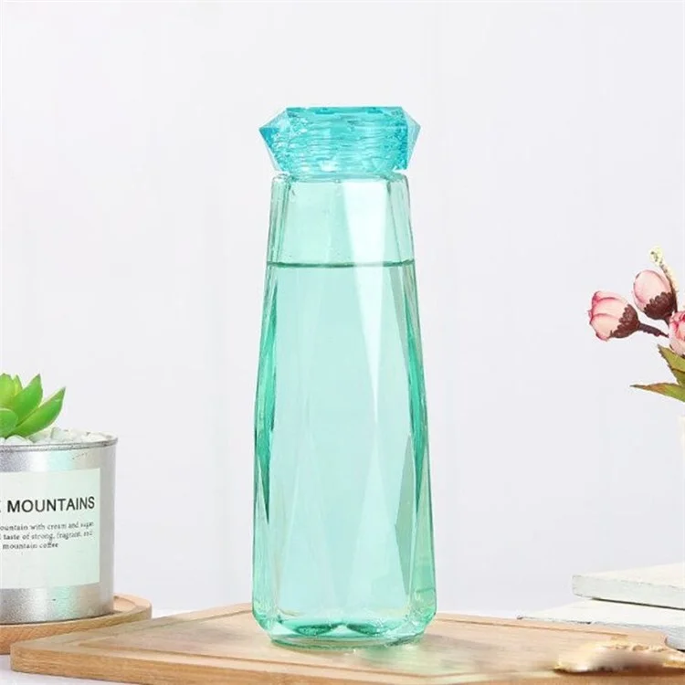 Glass Water Bottle Diamond-shaped Beverage Cup Bottle - Green