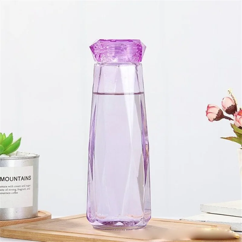 Glass Water Bottle Diamond-shaped Beverage Cup Bottle - Purple