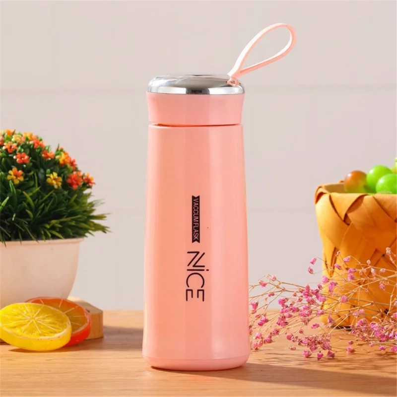Portable Glass Cup Double-layer Insulated Water Bottle for Student Office Worker - Pink