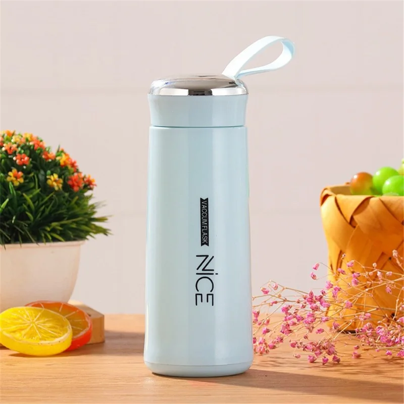 Portable Glass Cup Double-layer Insulated Water Bottle for Student Office Worker - Blue