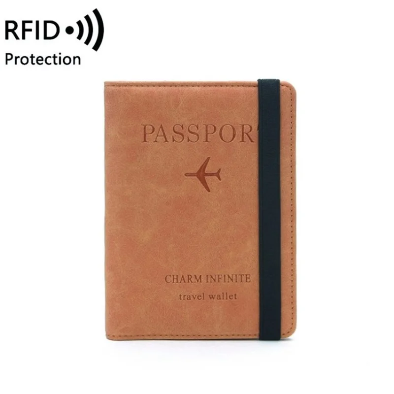 Leather Passport ID Card Holder Case Cover RFID Blocking Travel Wallet - Orange
