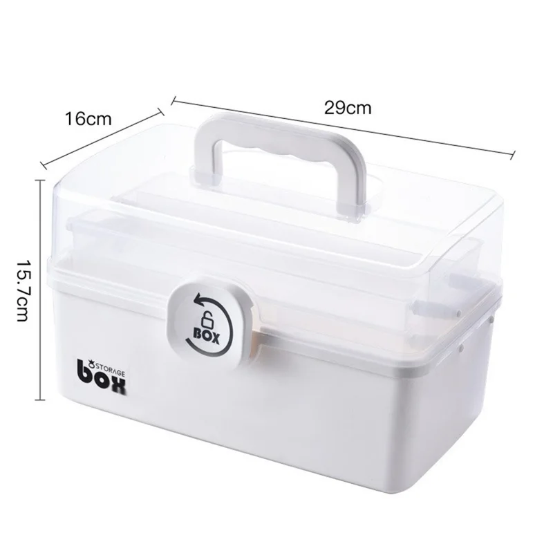 First Aid Kit Box Portable Multi-Layer Medicine Storage Container with Handle (No FDA, BPA-Free) - White / M