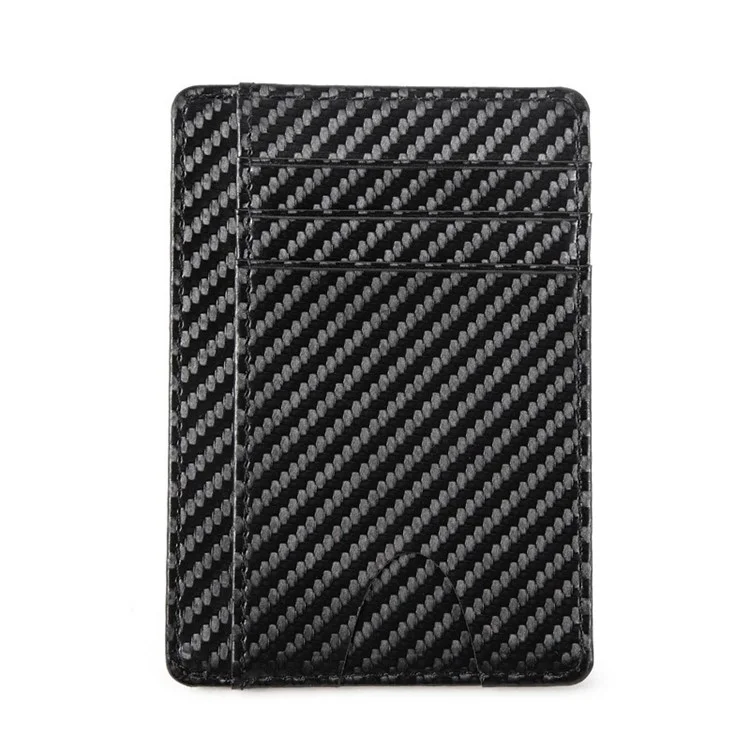 Carbon Fiber Textured Slim Credit Card Holder Money Clip Wallet - Black