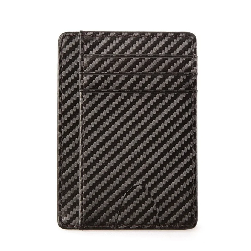 Carbon Fiber Textured Slim Credit Card Holder Money Clip Wallet - Grey