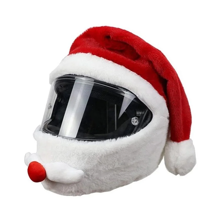 Christmas Xmas Decor Santa Claus Fluffy Funny Motorcycle Helmet Hat Protective Cover