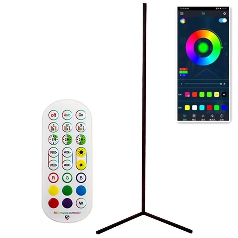 For Living Room Bedroom RGB Color Changing Corner Standing Control Lighting Lamp - Black / APP Control