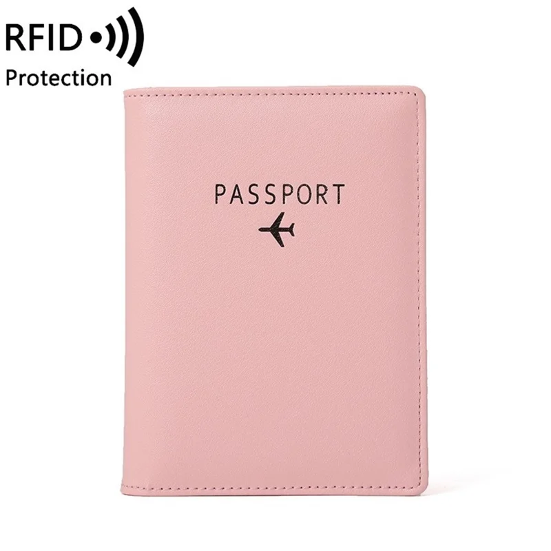 PU Leather RFID Bloqueo Pasaporte Pasaporte Pasaporte Tapa de la Billetera Case de la Cartera Del Documento Del Documento de Viaje - Rosado