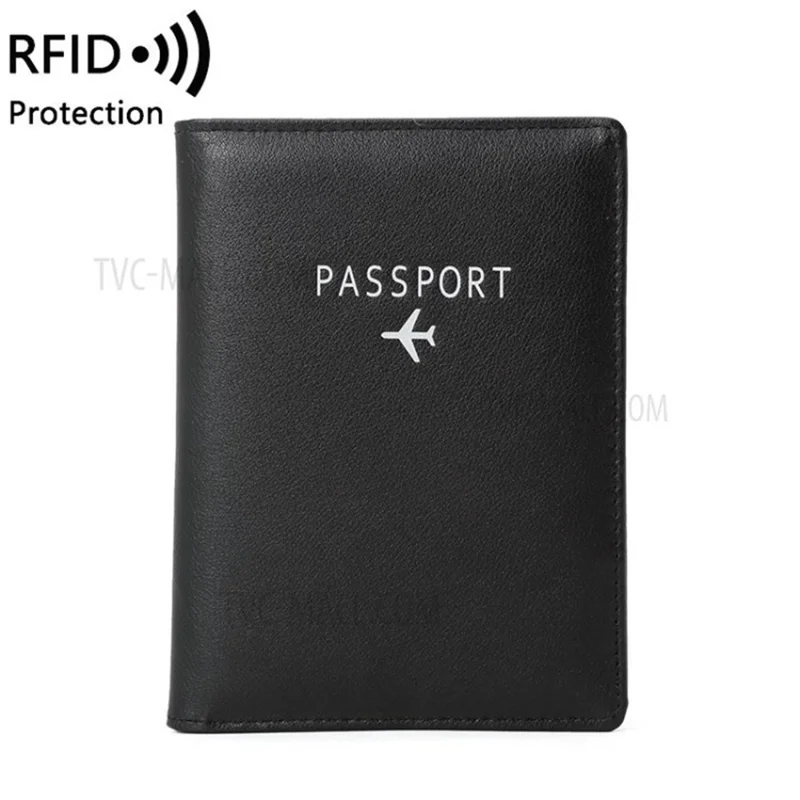 PU Leather RFID Blocking Passport Holder Cover Wallet Card Case Travel Document Organizer - Black