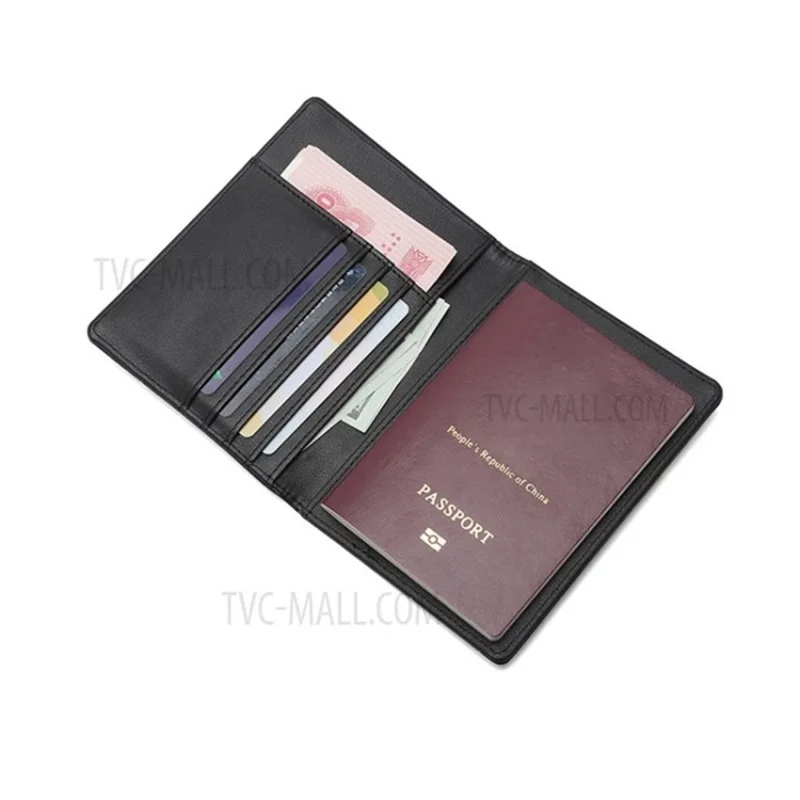 PU Leather RFID Blocking Passport Holder Cover Wallet Card Case Travel Document Organizer - Black