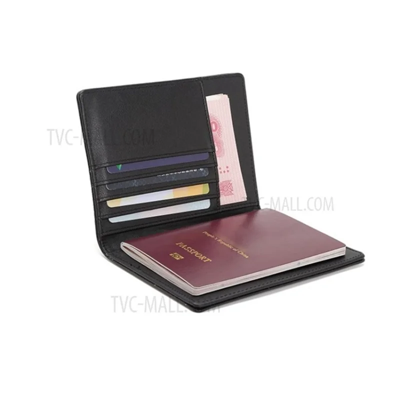 PU Leather RFID Blocking Passport Holder Cover Wallet Card Case Travel Document Organizer - Black