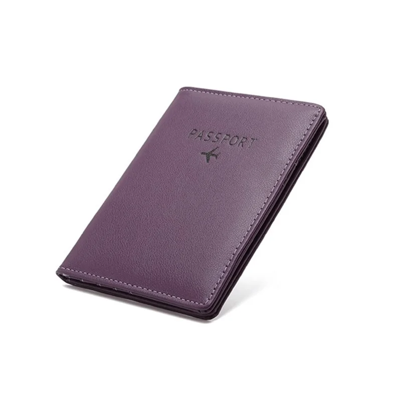 PU Leather RFID Blocking Passport Holder Cover Wallet Card Case Travel Document Organizer - Purple