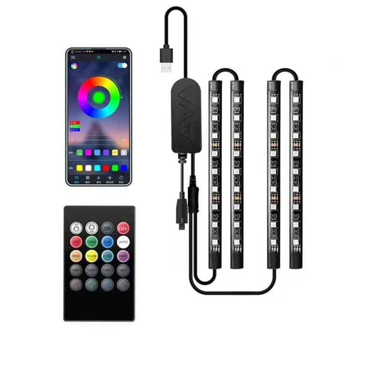 Interior RGB Приложение Пульт Дистанционного Управления Музыкой Синхронизации Цвета Изменения Автомобильного Светодиодного Освещения - USB Plug