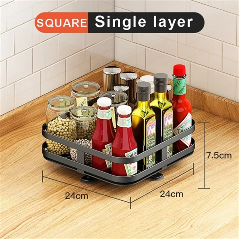Rotatable Spice Rack Jar Can Bottle Storage Kitchen Cabinet Organizer - Square//1-layer