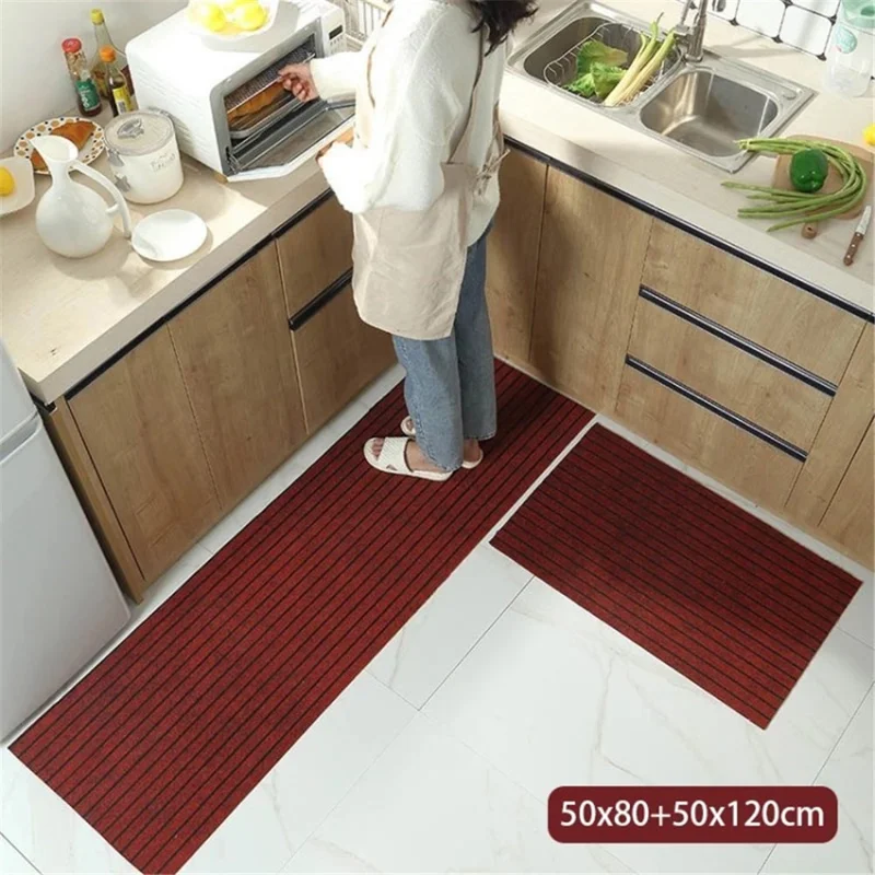 2pcs / Set Tapis De Tapis De Tapis De Plancher Antidérapant Tapis Doux Et Absorbant Tapis De Runneur Long - Rouge / 50x80 + 50x120cm