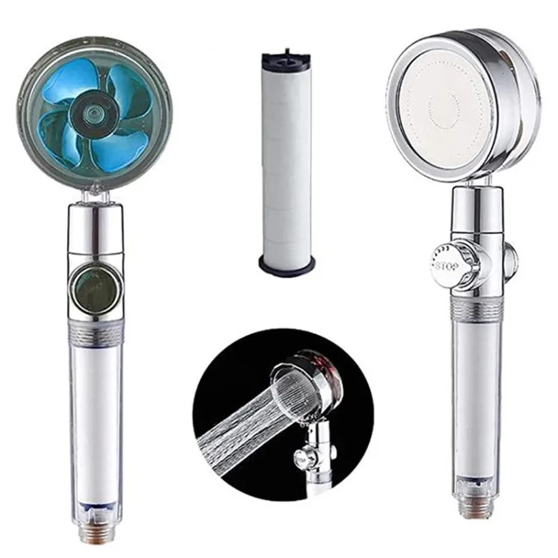 High Pressure Propeller Shower Head 360 Degree Rotation Water Saver Bathroom Shower Nozzle - Blue
