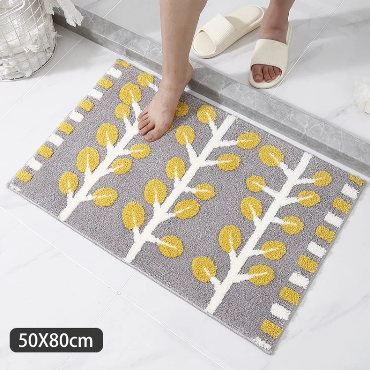 50x80cm Albero Foglia Modello Super Morbido Pavimento Tappetino Da Pavimento Acqua Assorbente Tappeto Antiscivolo Tappeto Da Bagno Tappeto Porta - Albero Giallo / 50x80cm