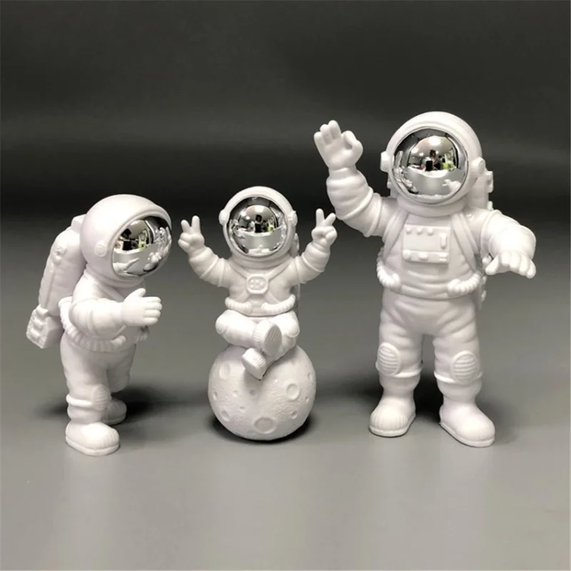 3 stk Astronautfigurer Kagepynt Dekoration Rumfartsmandmodel - Miniature Astronautlegetøj - Sølv