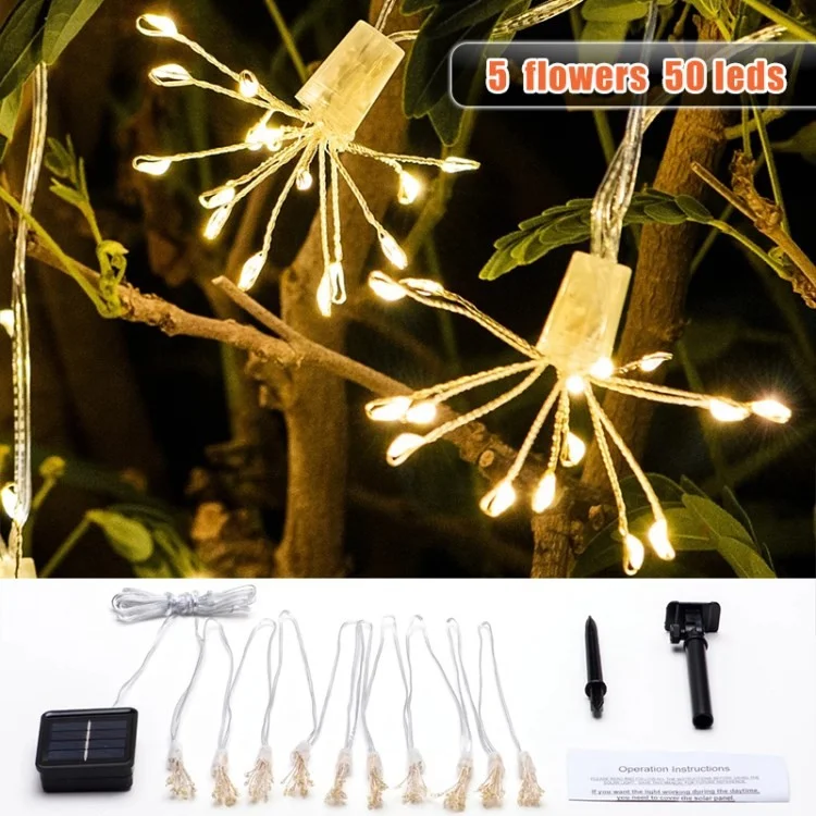 Für Garten Terrassen Yard Solar Firework Leichte Löwenzahn Vorhanglampe - 5 Löwenzahn 50 LED