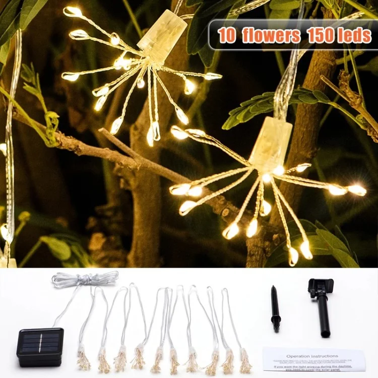 For Garden Patio Yard Solar Firework Light Dandelion Curtain Light Lamp - 10 Dandelions 150 LED