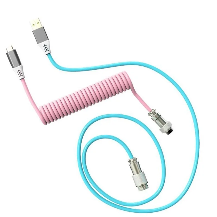 BAJEAL JB-02 Coiled USB Type C Cable for Mechanical Keyboard XLR Connector - Pink / Blue