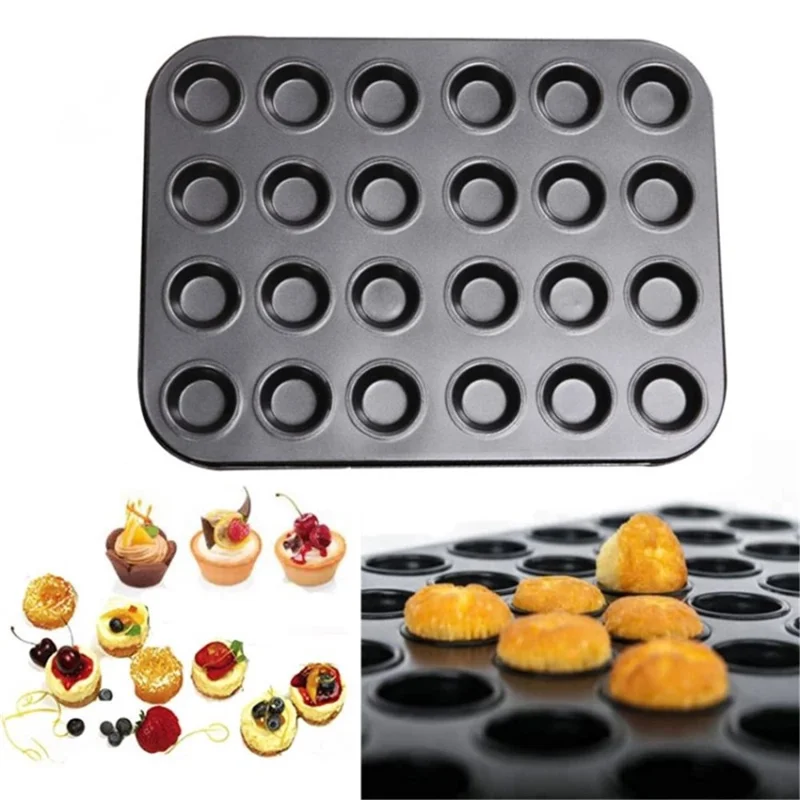 For Making Muffin Cupcake 24-Cups Non Stick Baking Tray Egg Bread Mold (without Certification) - Black