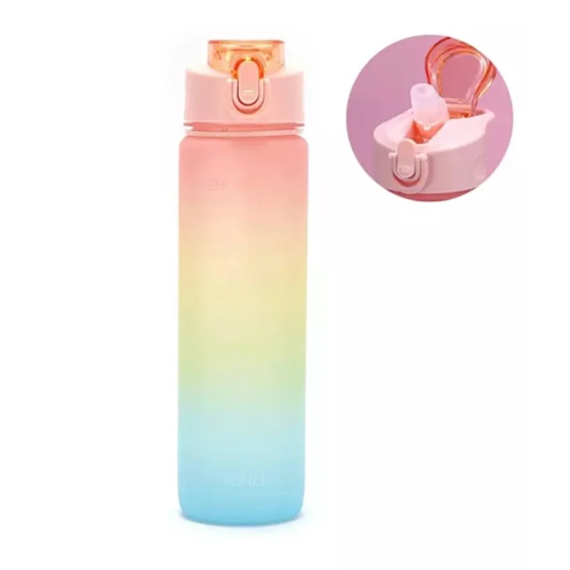 1000ml Large-capacity Leakproof Fitness Drinking Water Bottle with Time Marker (without Certification / BPA Free) - Yellow/Straw