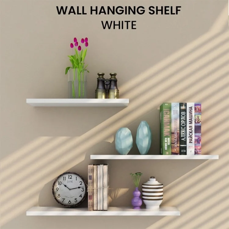 3Pcs For Home Room Decoration Floating Wall Shelf Mount Display Ledge Storage Rack - White