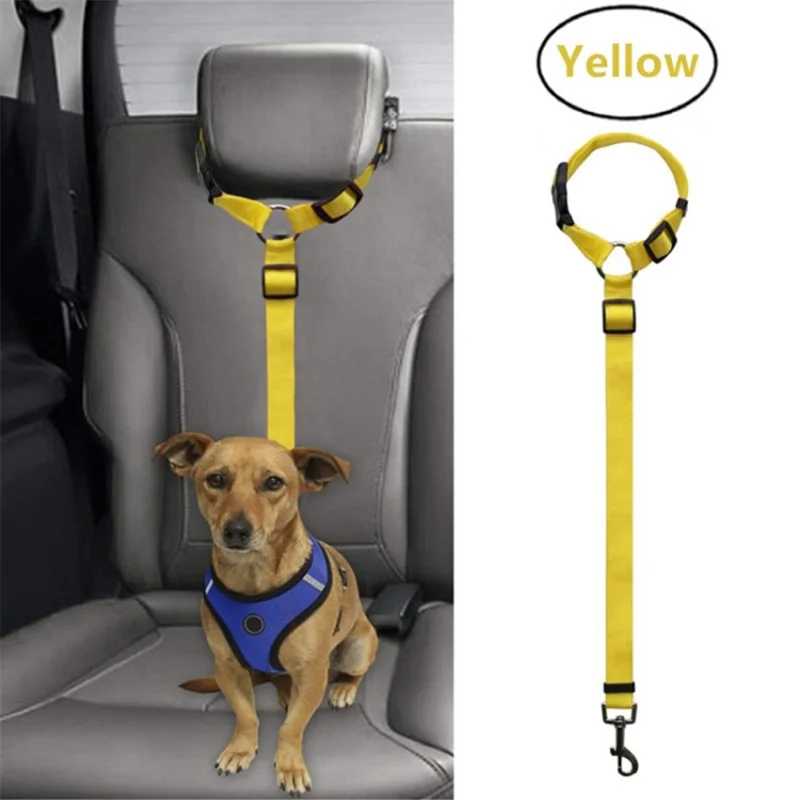 High-quality Adjustable Portable Dog Cat Harness Car Seat Belt Pet Leash - Yellow