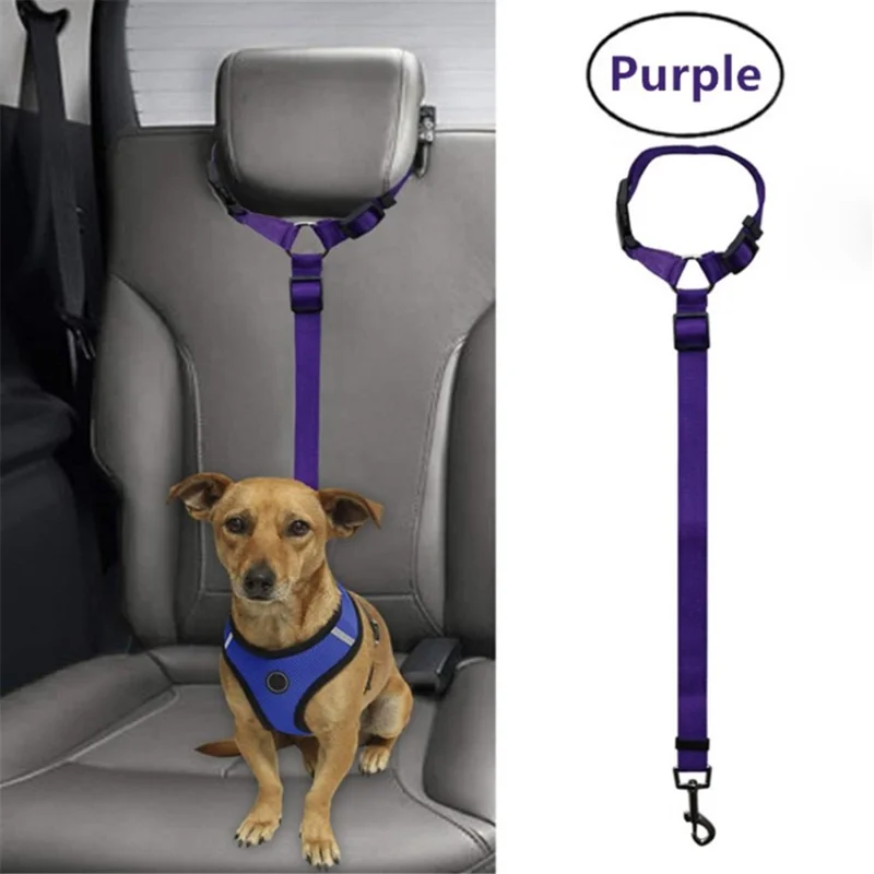 High-quality Adjustable Portable Dog Cat Harness Car Seat Belt Pet Leash - Purple